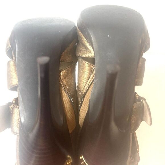 Michael Kors Womens Sz 6M Bronze Leather Peep Toe Wrap Stiletto Heels Sling Back - Picture 7 of 10